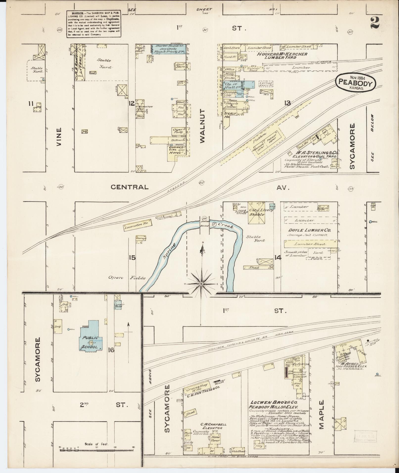 Sanborn Fire Insurance Map from Peabody, Marion County, Kansas (1884), Sheet #0002 - Complete Map Set gallery image, historic Sanborn map, vintage wall art, Kansas Kansas