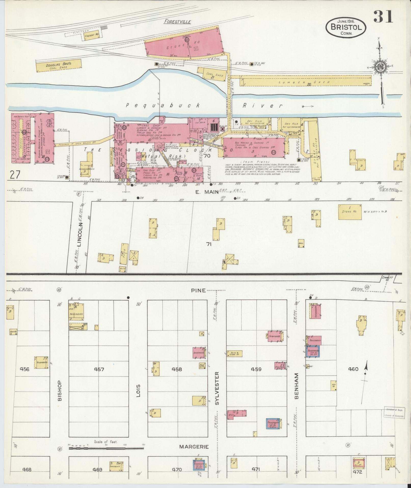 Sanborn Fire Insurance Map from Bristol, Hartford County, Connecticut (1916), Sheet #0031 - Complete Map Set gallery image, historic Sanborn map, vintage wall art, Connecticut Connecticut