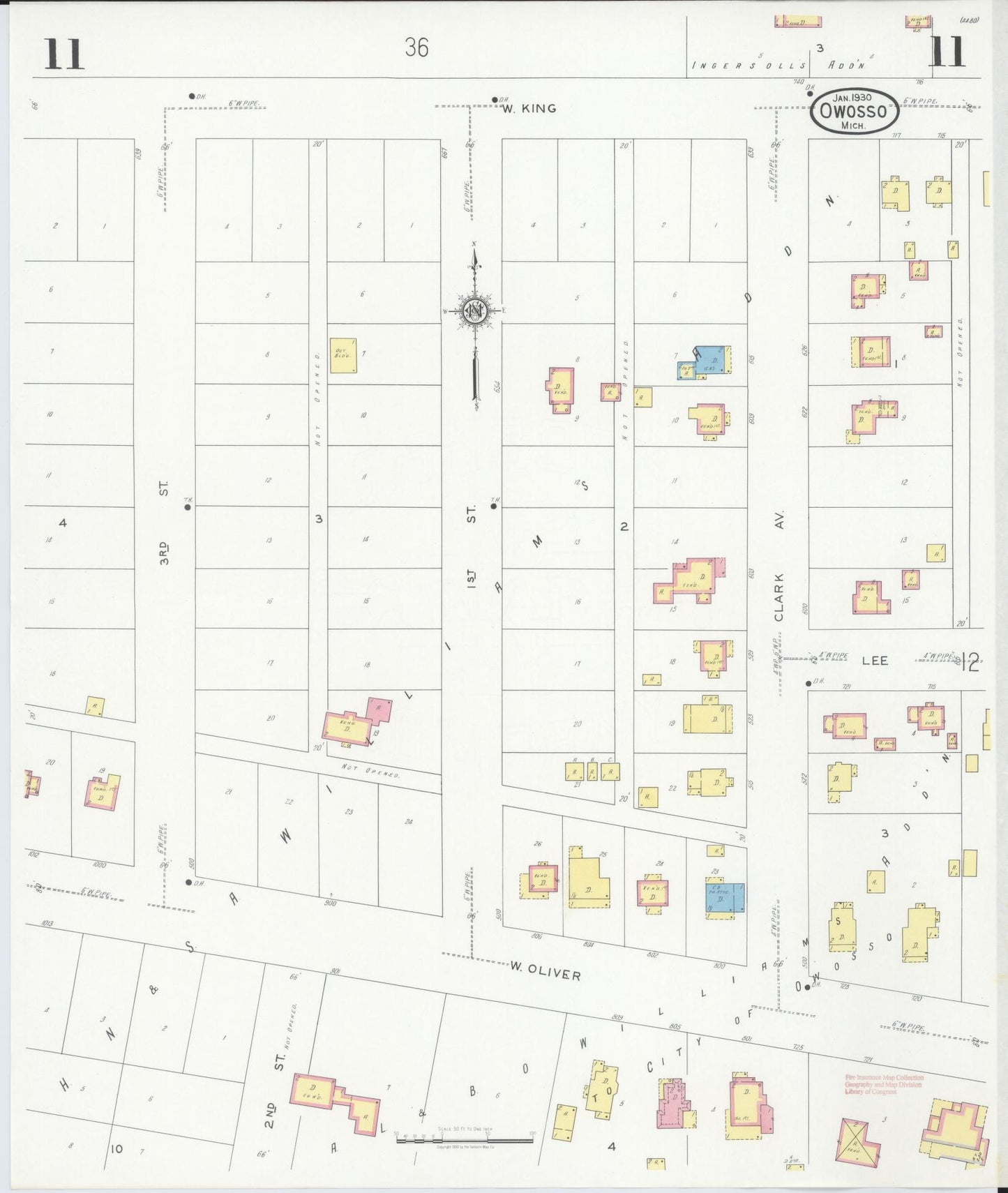 Sanborn Fire Insurance Map from Owosso, Shiawassee County, Michigan (1930), Sheet #0011 - Complete Map Set gallery image, historic Sanborn map, vintage wall art, Michigan Michigan