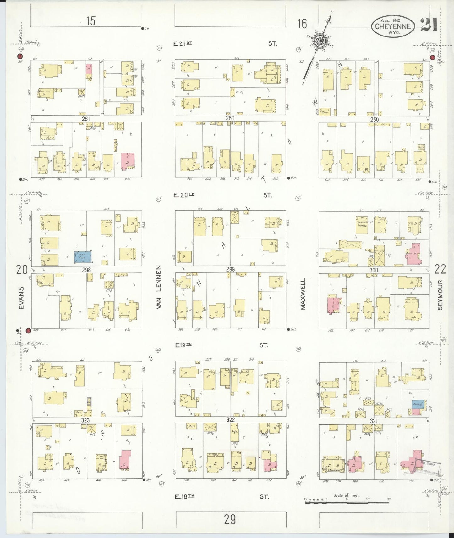 Sanborn Fire Insurance Map from Cheyenne, Laramie County, Wyoming (1912), Sheet #0021 - Complete Map Set gallery image, historic Sanborn map, vintage wall art, Wyoming Wyoming
