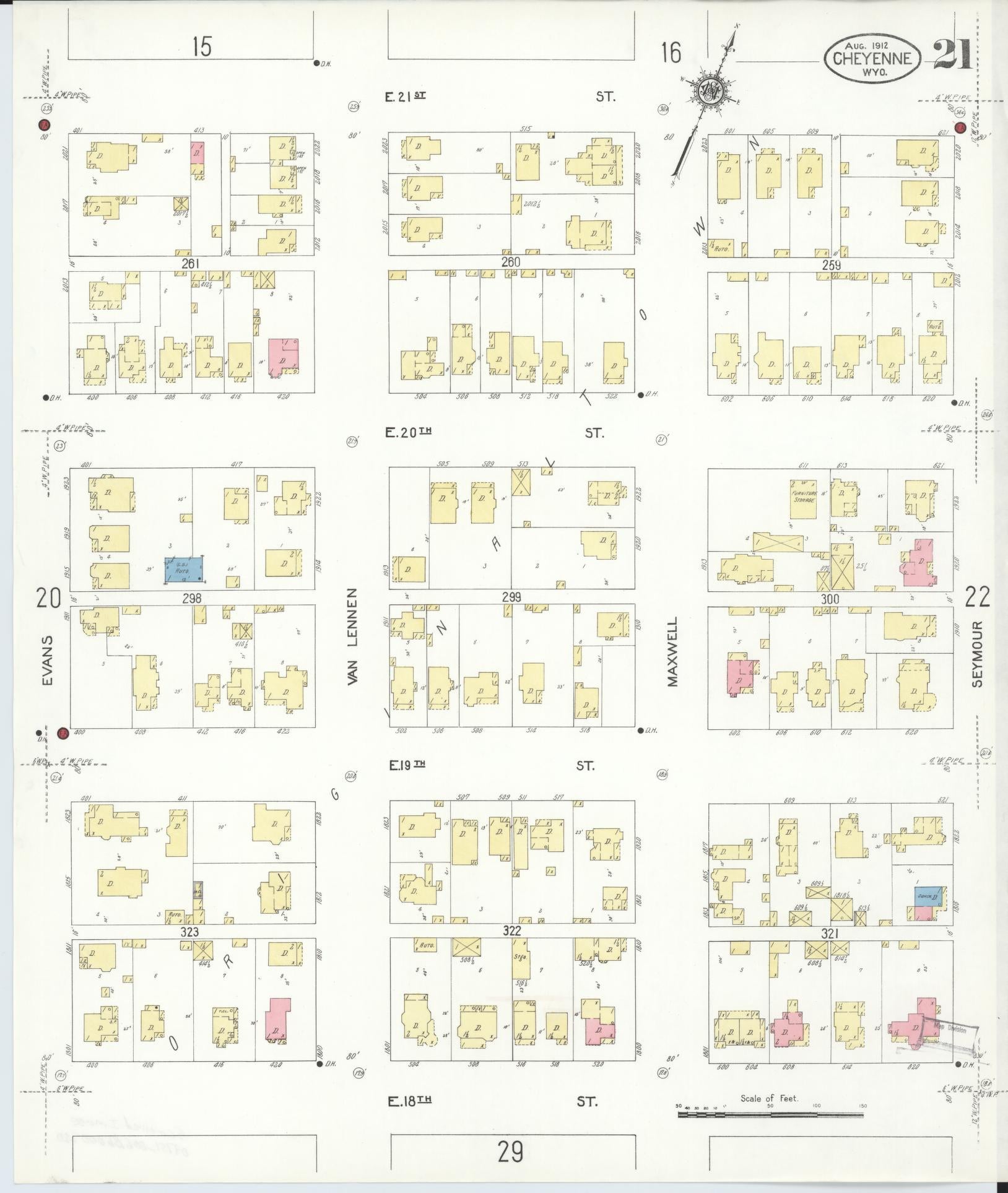 Sanborn Fire Insurance Map from Cheyenne, Laramie County, Wyoming (1912), Sheet #0021 - Complete Map Set gallery image, historic Sanborn map, vintage wall art, Wyoming Wyoming