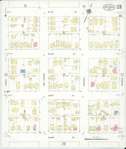 Sanborn Fire Insurance Map from Cheyenne, Laramie County, Wyoming (1912), Sheet #0021 - Complete Map Set gallery image, historic Sanborn map, vintage wall art, Wyoming Wyoming