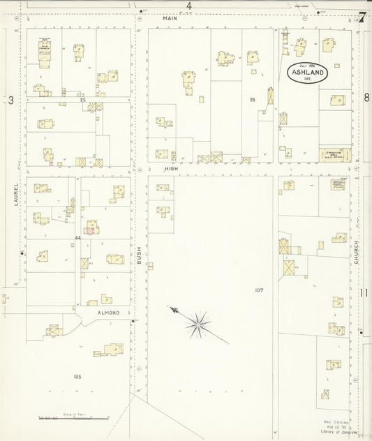 Sanborn Fire Insurance Map from Ashland, Jackson County, Oregon (1898), Sheet #0007 - Historic Sanborn Fire Insurance Map Print, vintage old map wall art, antique decor, genealogy gift, Oregon Oregon map