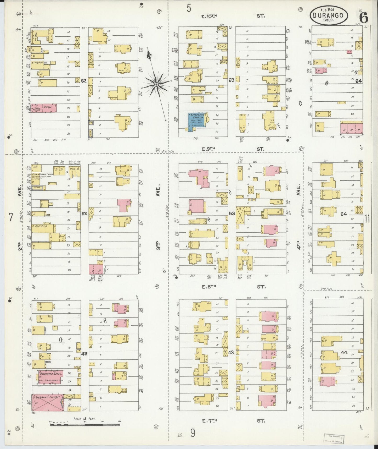 Sanborn Fire Insurance Map from Durango, La Plata County, Colorado (1904), Sheet #0006 - Historic Sanborn Fire Insurance Map Print, vintage old map wall art, antique decor, genealogy gift, Colorado Colorado map