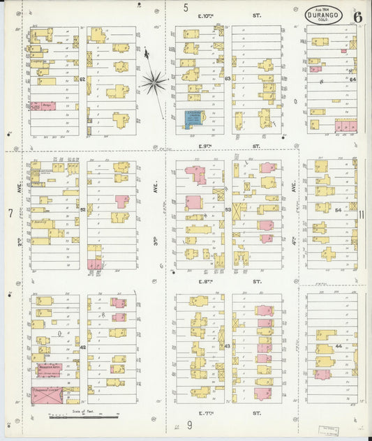 Sanborn Fire Insurance Map from Durango, La Plata County, Colorado (1904), Sheet #0006 - Historic Sanborn Fire Insurance Map Print, vintage old map wall art, antique decor, genealogy gift, Colorado Colorado map
