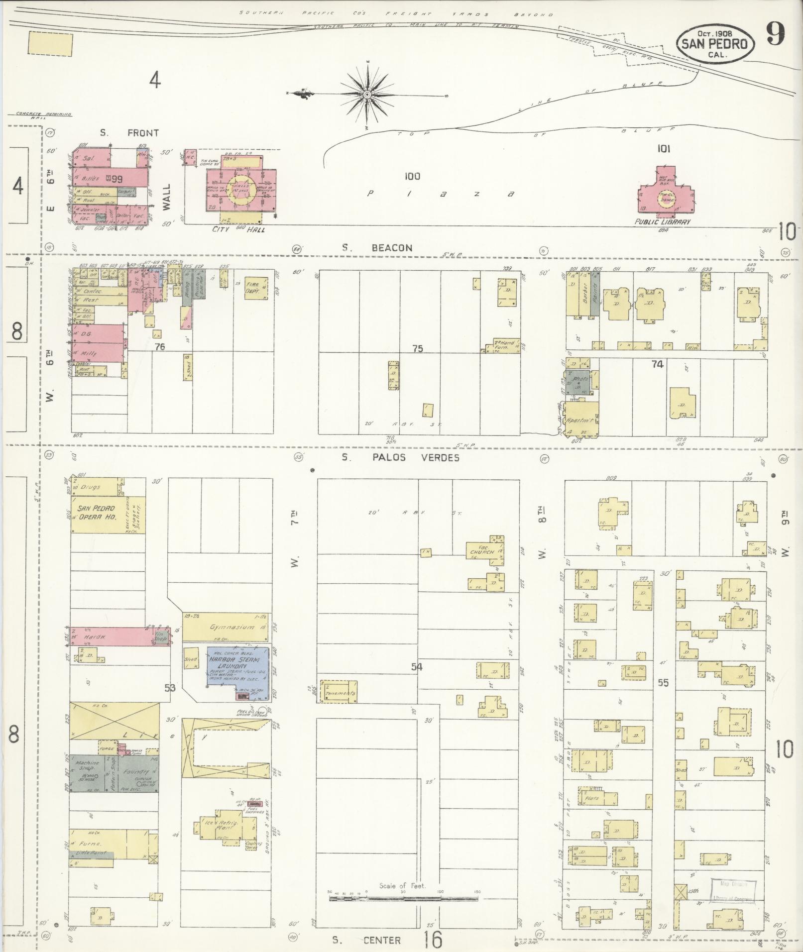 Sanborn Fire Insurance Map from San Pedro, Los Angeles County, California (1908), Sheet #0009 - Complete Map Set gallery image, historic Sanborn map, vintage wall art, California California