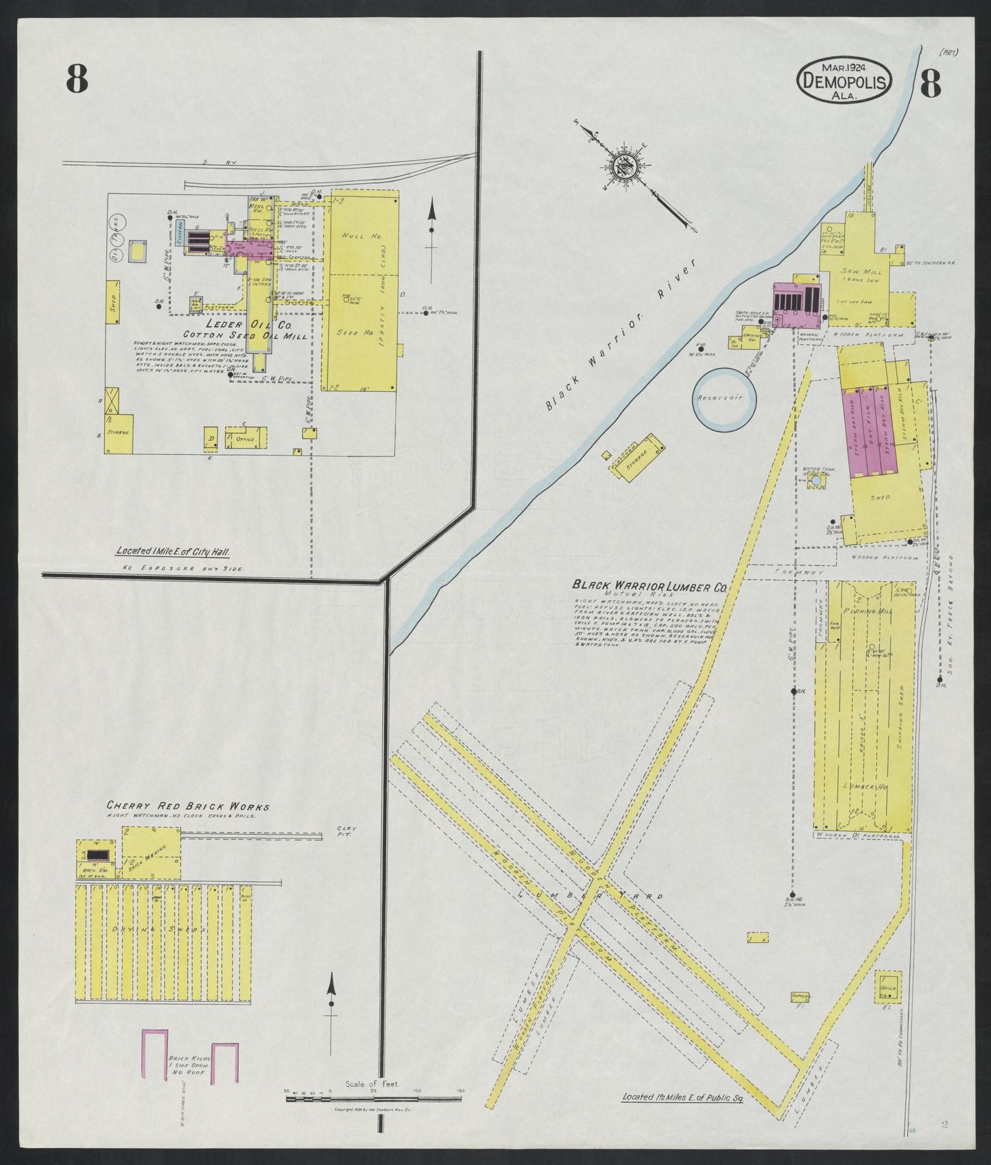 Sanborn Fire Insurance Map from Demopolis, Marengo County, Alabama (1924), Sheet #0008 - Complete Map Set gallery image, historic Sanborn map, vintage wall art, Alabama Alabama