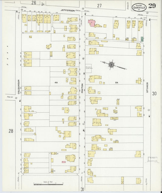 Sanborn Fire Insurance Map from Danville, Independent Cities, Virginia (1910), Sheet #0029 - Historic Sanborn Fire Insurance Map Print, vintage old map wall art, antique decor, genealogy gift, Virginia Virginia map
