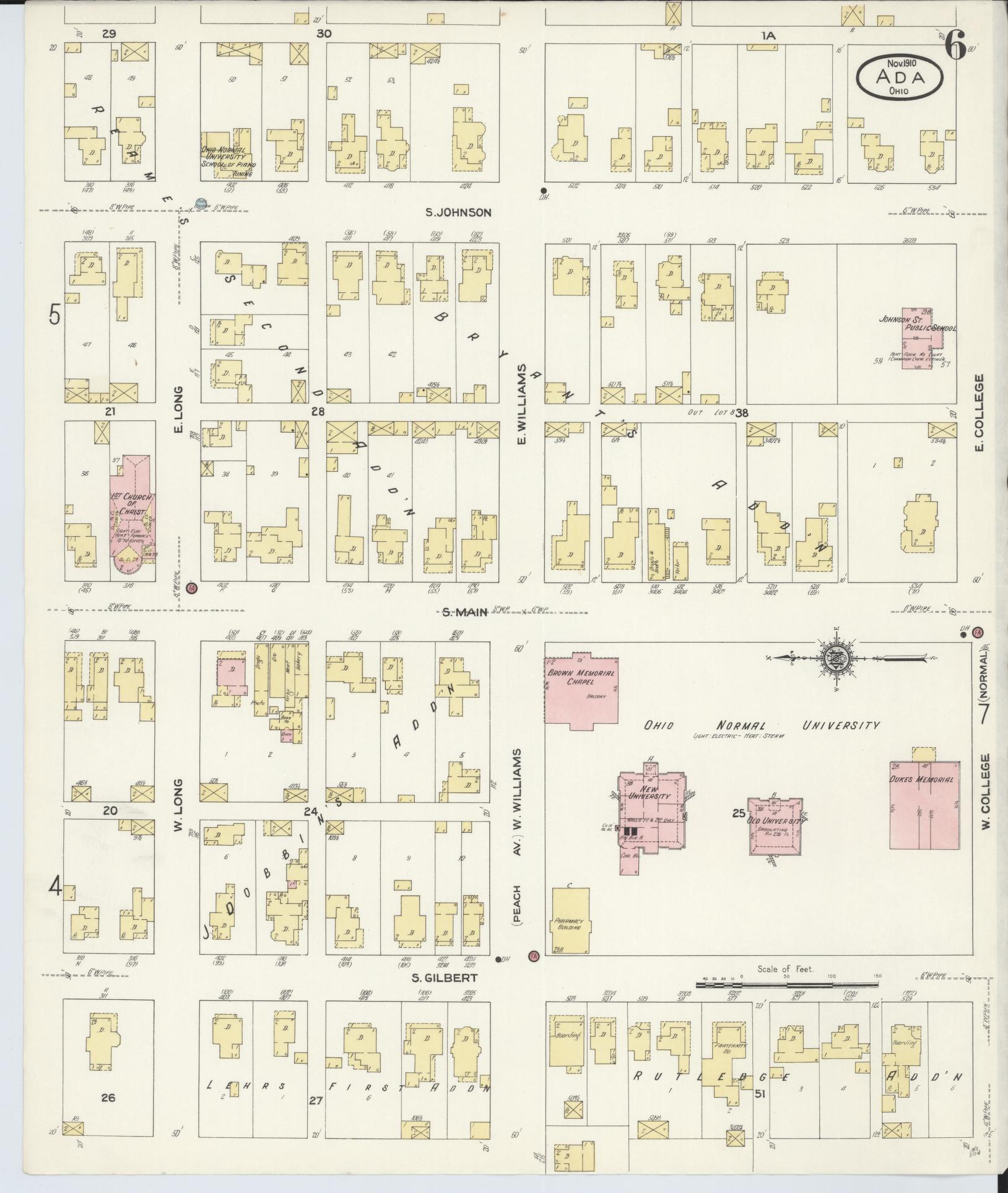 Sanborn Fire Insurance Map from Ada, Hardin County, Ohio (1910), Sheet #0006 - Historic Sanborn Fire Insurance Map Print, vintage old map wall art, antique decor, genealogy gift, Ohio Ohio map