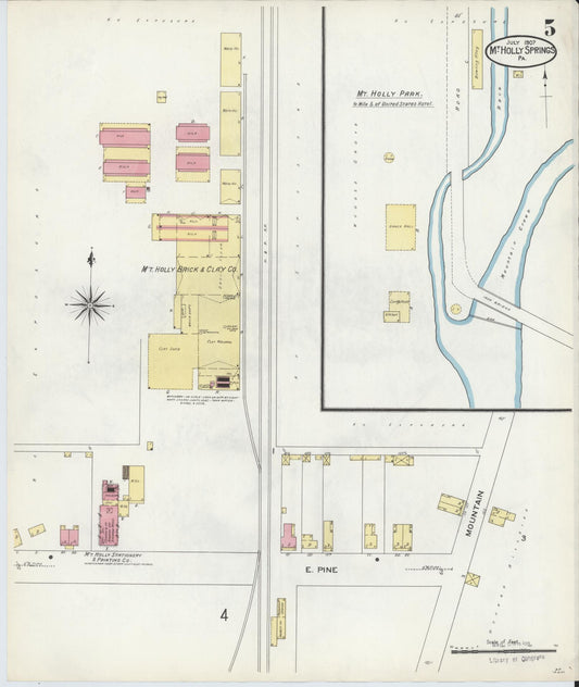 Sanborn Fire Insurance Map from Mount Holly Springs, Cumberland County, Pennsylvania (1907), Sheet #0005 - Historic Sanborn Fire Insurance Map Print, vintage old map wall art, antique decor, genealogy gift, Pennsylvania Pennsylvania map