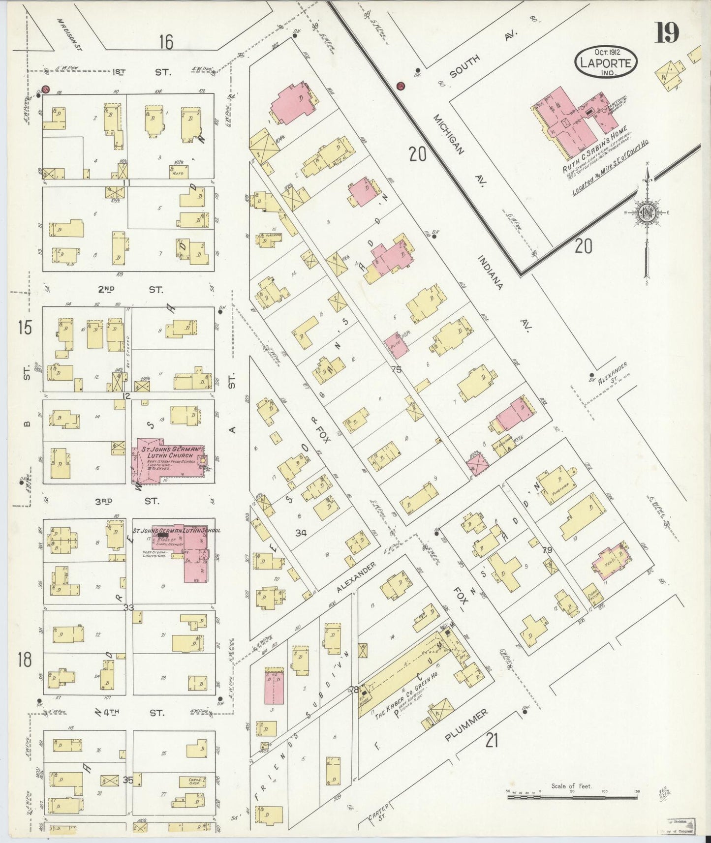 Sanborn Fire Insurance Map from La Porte, La Porte County, Indiana (1912), Sheet #0019 - Complete Map Set gallery image, historic Sanborn map, vintage wall art, Indiana Indiana