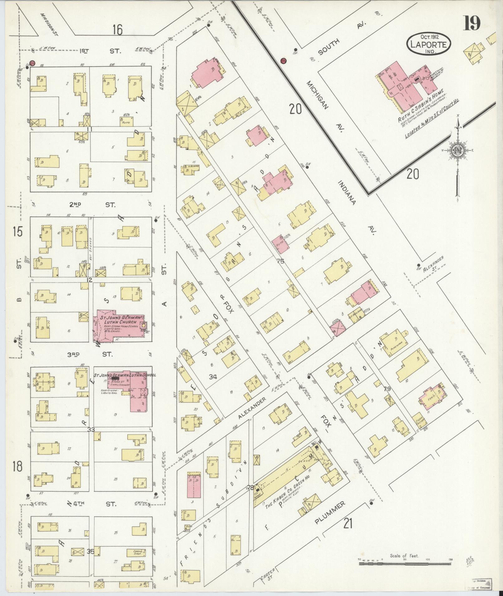 Sanborn Fire Insurance Map from La Porte, La Porte County, Indiana (1912), Sheet #0019 - Complete Map Set gallery image, historic Sanborn map, vintage wall art, Indiana Indiana