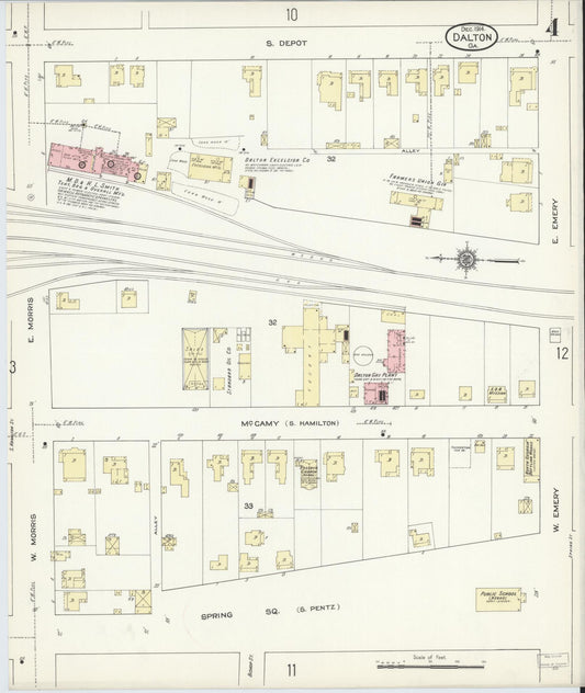 Sanborn Fire Insurance Map from Dalton, Whitfield County, Georgia (1914), Sheet #0004 - Historic Sanborn Fire Insurance Map Print, vintage old map wall art, antique decor, genealogy gift, Georgia Georgia map