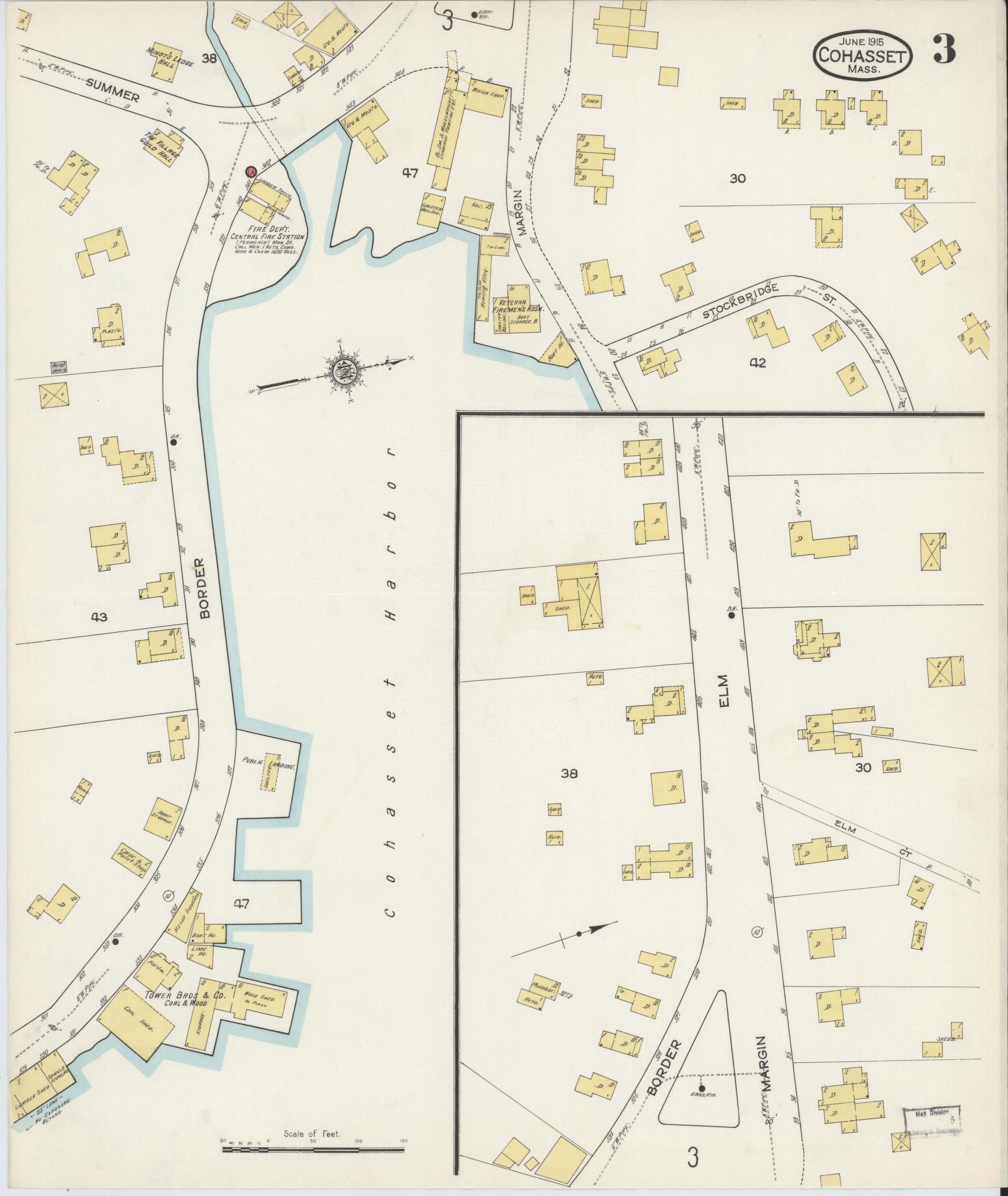 Sanborn Fire Insurance Map from Cohasset, Norfolk County, Massachusetts (1915), Sheet #0003 - Complete Map Set gallery image, historic Sanborn map, vintage wall art, Massachusetts Massachusetts