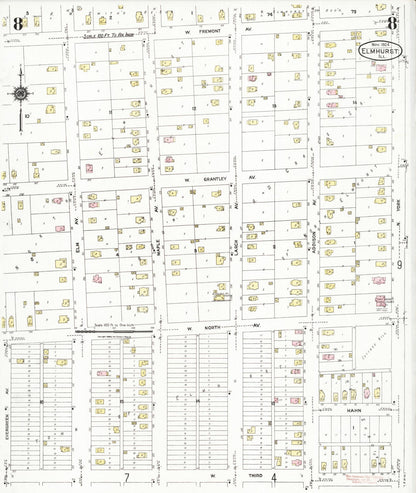 Sanborn Fire Insurance Map from Elmhurst, Du Page County, Illinois (1924), Sheet #0008 - Complete Map Set gallery image, historic Sanborn map, vintage wall art, Illinois Illinois