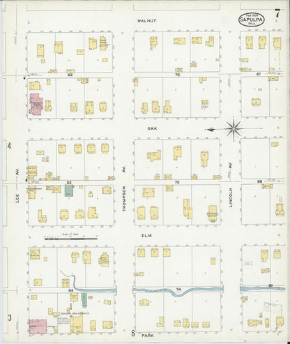 Sanborn Fire Insurance Map from Sapulpa, Creek County, Oklahoma (1909), Sheet #0007 - Complete Map Set gallery image, historic Sanborn map, vintage wall art, Oklahoma Oklahoma