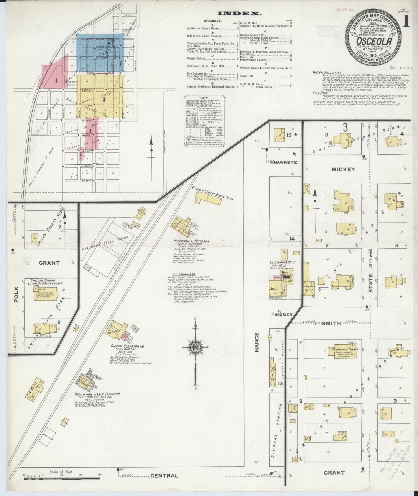 Sanborn Fire Insurance Map from Osceola, Polk County, Nebraska (1910), Sheet #0001 - Historic Sanborn Fire Insurance Map Print, vintage old map wall art, antique decor, genealogy gift, Nebraska Nebraska map