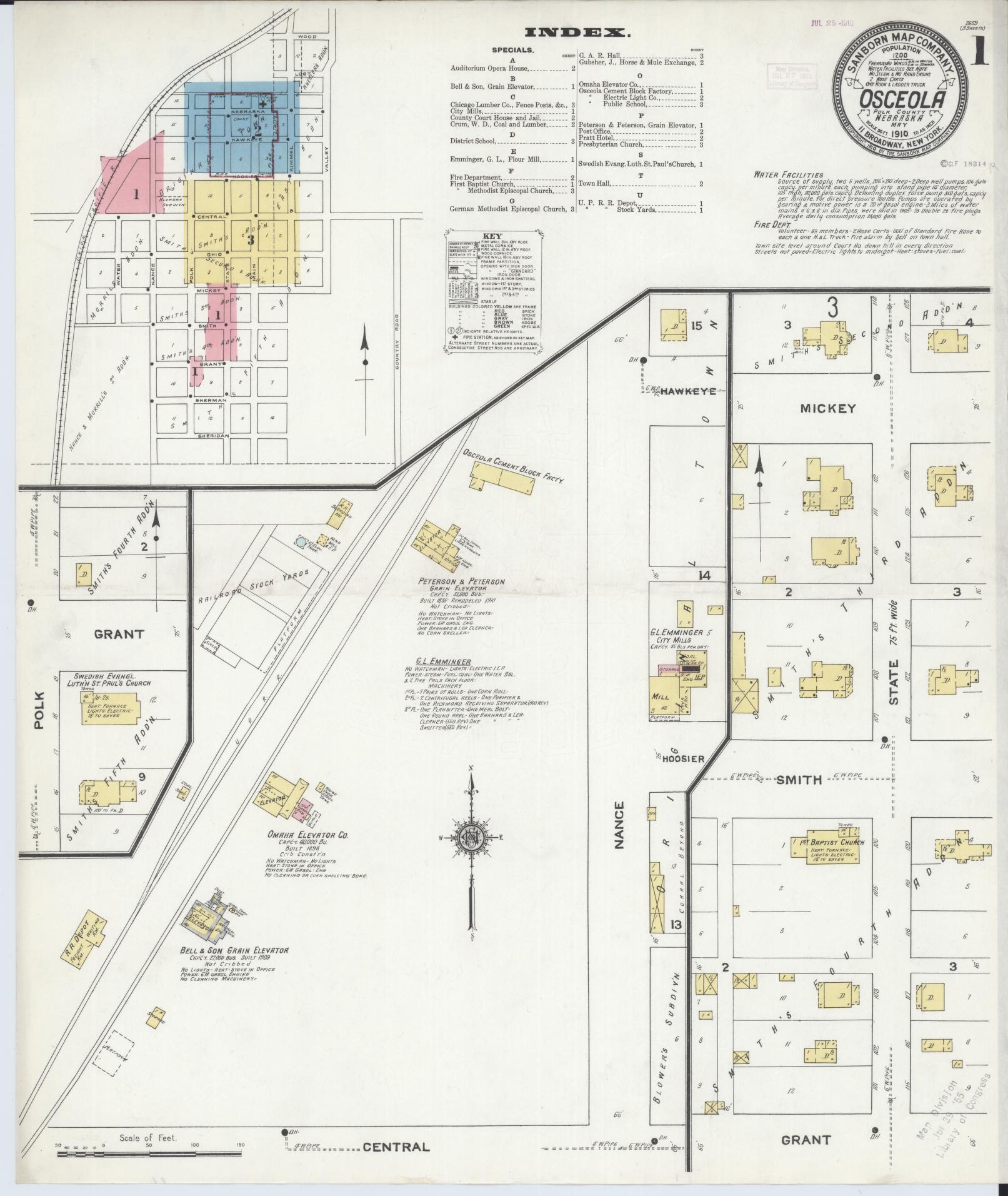 Sanborn Fire Insurance Map from Osceola, Polk County, Nebraska (1910), Sheet #0001 - Historic Sanborn Fire Insurance Map Print, vintage old map wall art, antique decor, genealogy gift, Nebraska Nebraska map