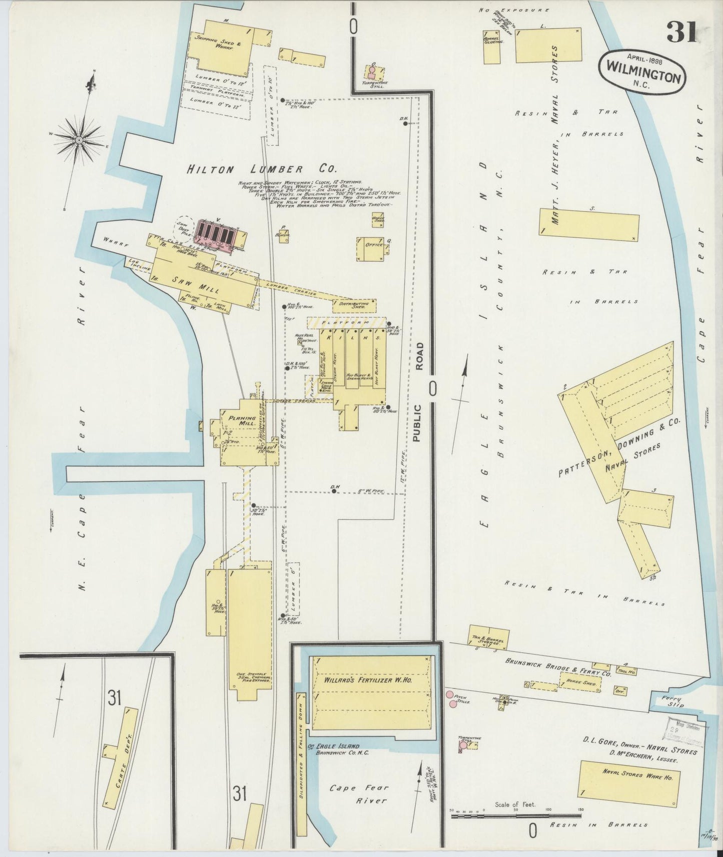 Sanborn Fire Insurance Map from Wilmington, New Hanover County, North Carolina (1898), Sheet #0031 - Historic Sanborn Fire Insurance Map Print, vintage old map wall art, antique decor, genealogy gift, North Carolina North Carolina map