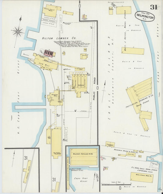 Sanborn Fire Insurance Map from Wilmington, New Hanover County, North Carolina (1898), Sheet #0031 - Historic Sanborn Fire Insurance Map Print, vintage old map wall art, antique decor, genealogy gift, North Carolina North Carolina map