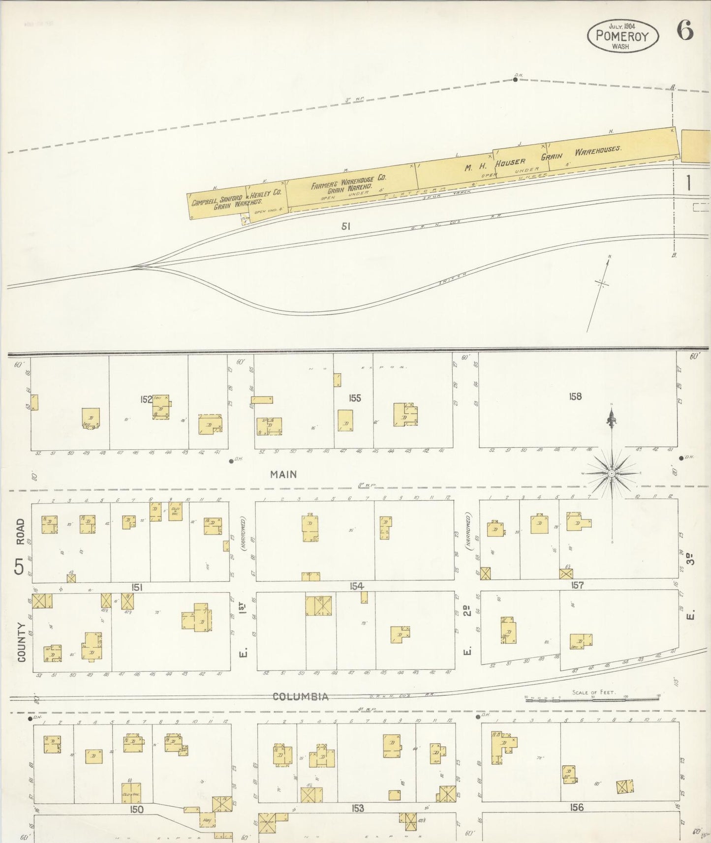 Sanborn Fire Insurance Map from Pomeroy, Garfield County, Washington (1904), Sheet #0006 - Complete Map Set gallery image, historic Sanborn map, vintage wall art, Washington Washington