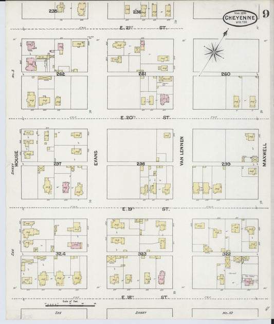Sanborn Fire Insurance Map from Cheyenne, Laramie County, Wyoming (1890), Sheet #0009 - Historic Sanborn Fire Insurance Map Print, vintage old map wall art, antique decor, genealogy gift, Wyoming Wyoming map