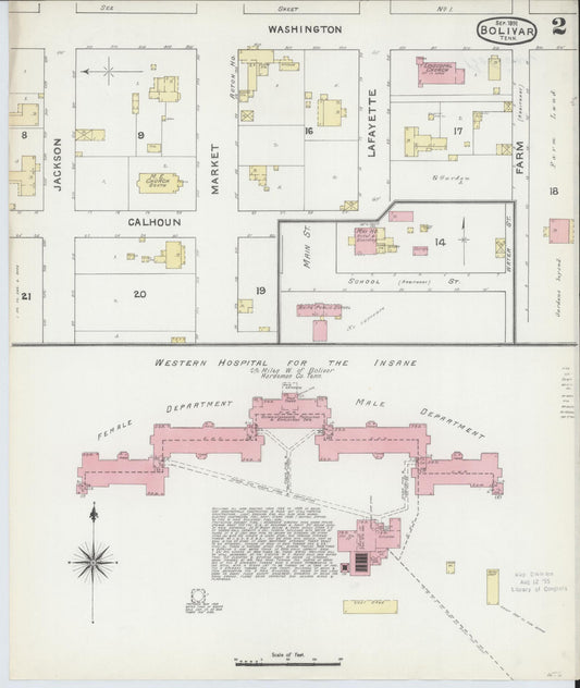 Sanborn Fire Insurance Map from Bolivar, Hardeman County, Tennessee (1891), Sheet #0002 - Historic Sanborn Fire Insurance Map Print, vintage old map wall art, antique decor, genealogy gift, Tennessee Tennessee map