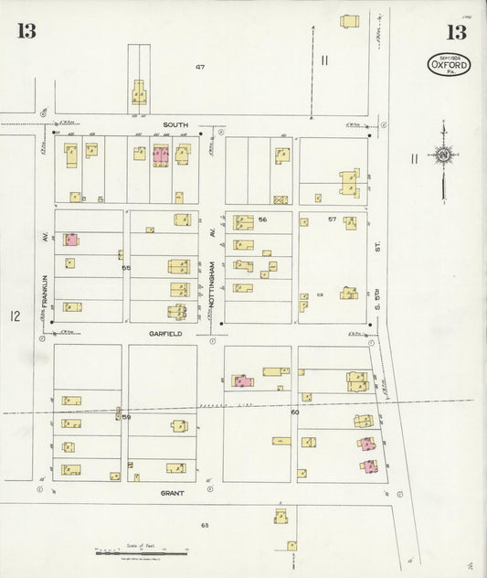 Sanborn Fire Insurance Map from Oxford, Chester County, Pennsylvania (1924), Sheet #0013 - Historic Sanborn Fire Insurance Map Print, vintage old map wall art, antique decor, genealogy gift, Pennsylvania Pennsylvania map