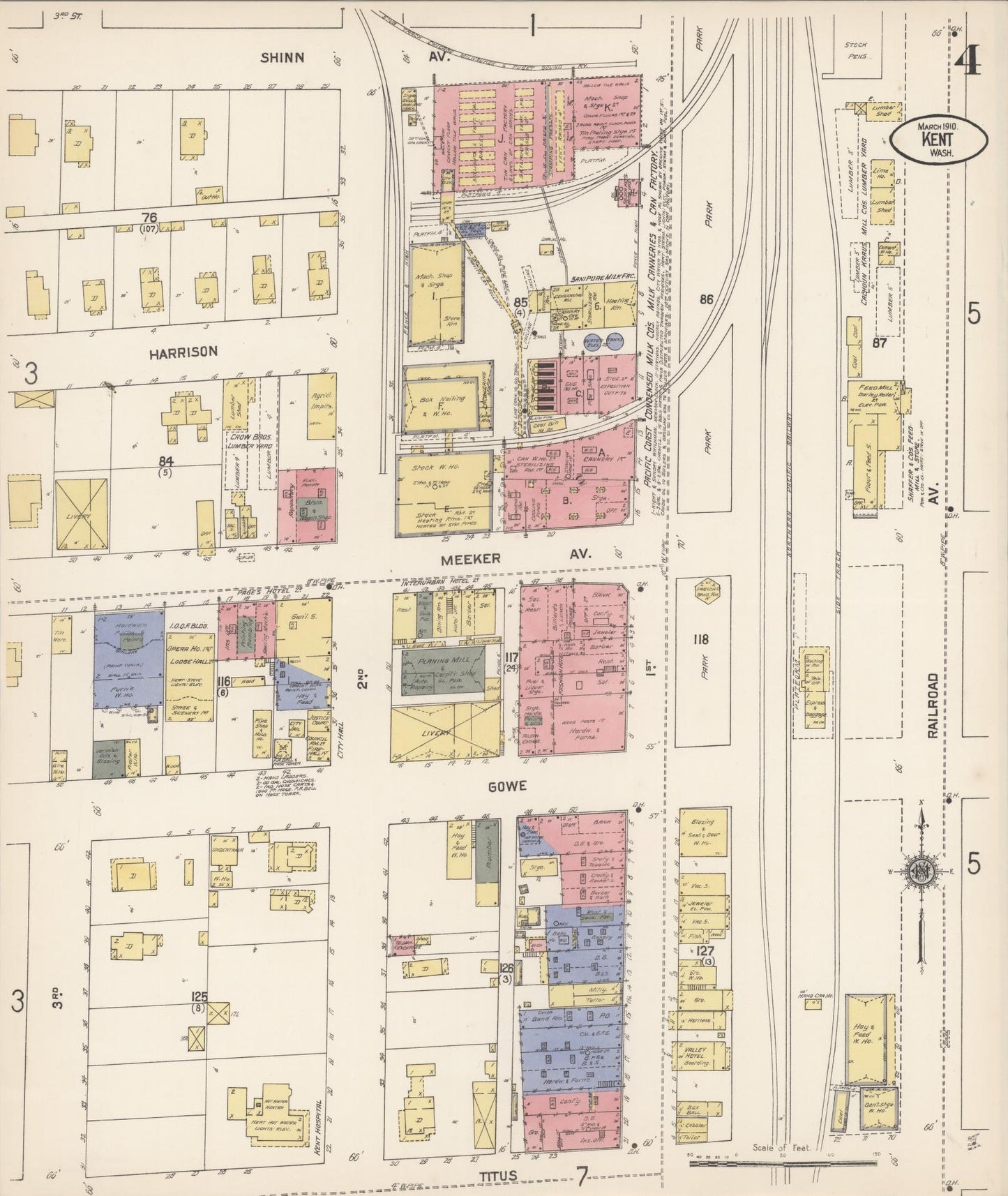 Sanborn Fire Insurance Map from Kent, King County, Washington (1910), Sheet #0004 - Complete Map Set gallery image, historic Sanborn map, vintage wall art, Washington Washington