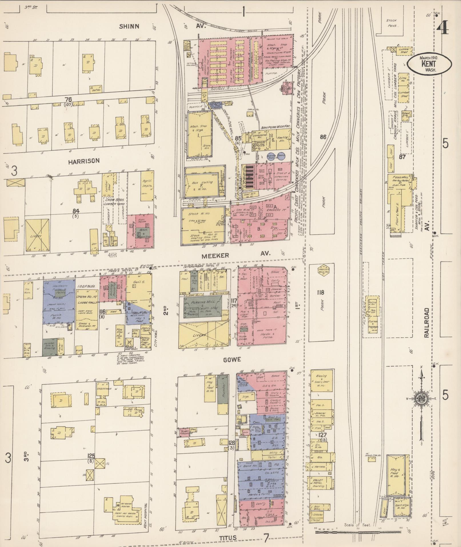 Sanborn Fire Insurance Map from Kent, King County, Washington (1910), Sheet #0004 - Complete Map Set gallery image, historic Sanborn map, vintage wall art, Washington Washington
