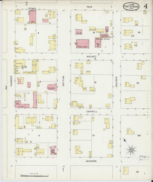 Sanborn Fire Insurance Map from Port Gibson, Claiborne County, Mississippi (1896), Sheet #0004 - Historic Sanborn Fire Insurance Map Print, vintage old map wall art, antique decor, genealogy gift, Mississippi Mississippi map
