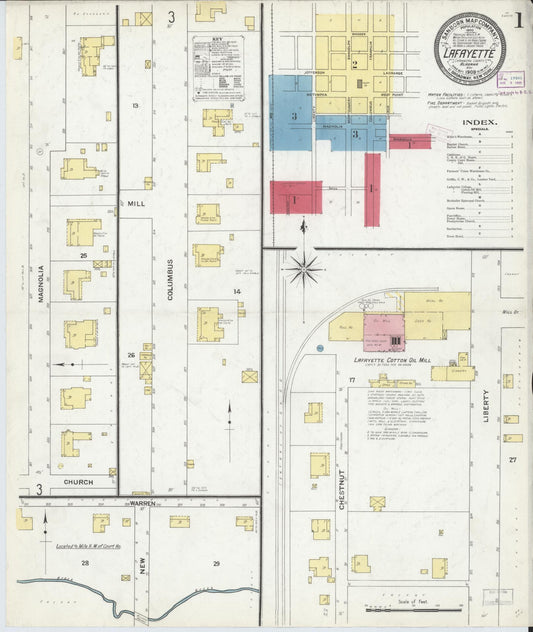 Sanborn Fire Insurance Map from Lafayette, Chambers County, Alabama (1909), Sheet #0001 - Complete Map Set gallery image, historic Sanborn map, vintage wall art, Alabama Alabama