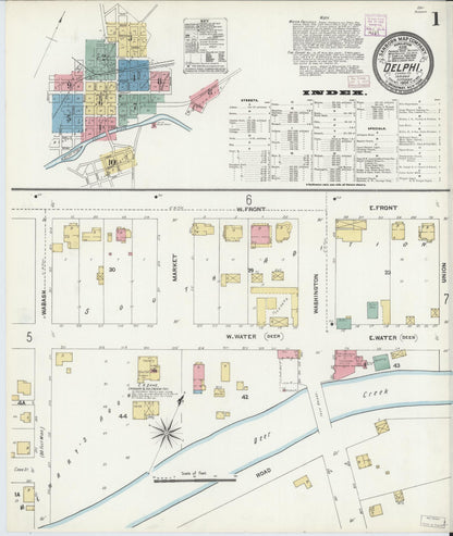 Sanborn Fire Insurance Map from Delphi, Carroll County, Indiana (1906), Sheet #0001 - Historic Sanborn Fire Insurance Map Print, vintage old map wall art, antique decor, genealogy gift, Indiana Indiana map