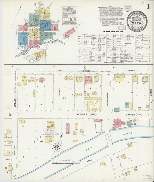 Sanborn Fire Insurance Map from Delphi, Carroll County, Indiana (1906), Sheet #0001 - Historic Sanborn Fire Insurance Map Print, vintage old map wall art, antique decor, genealogy gift, Indiana Indiana map