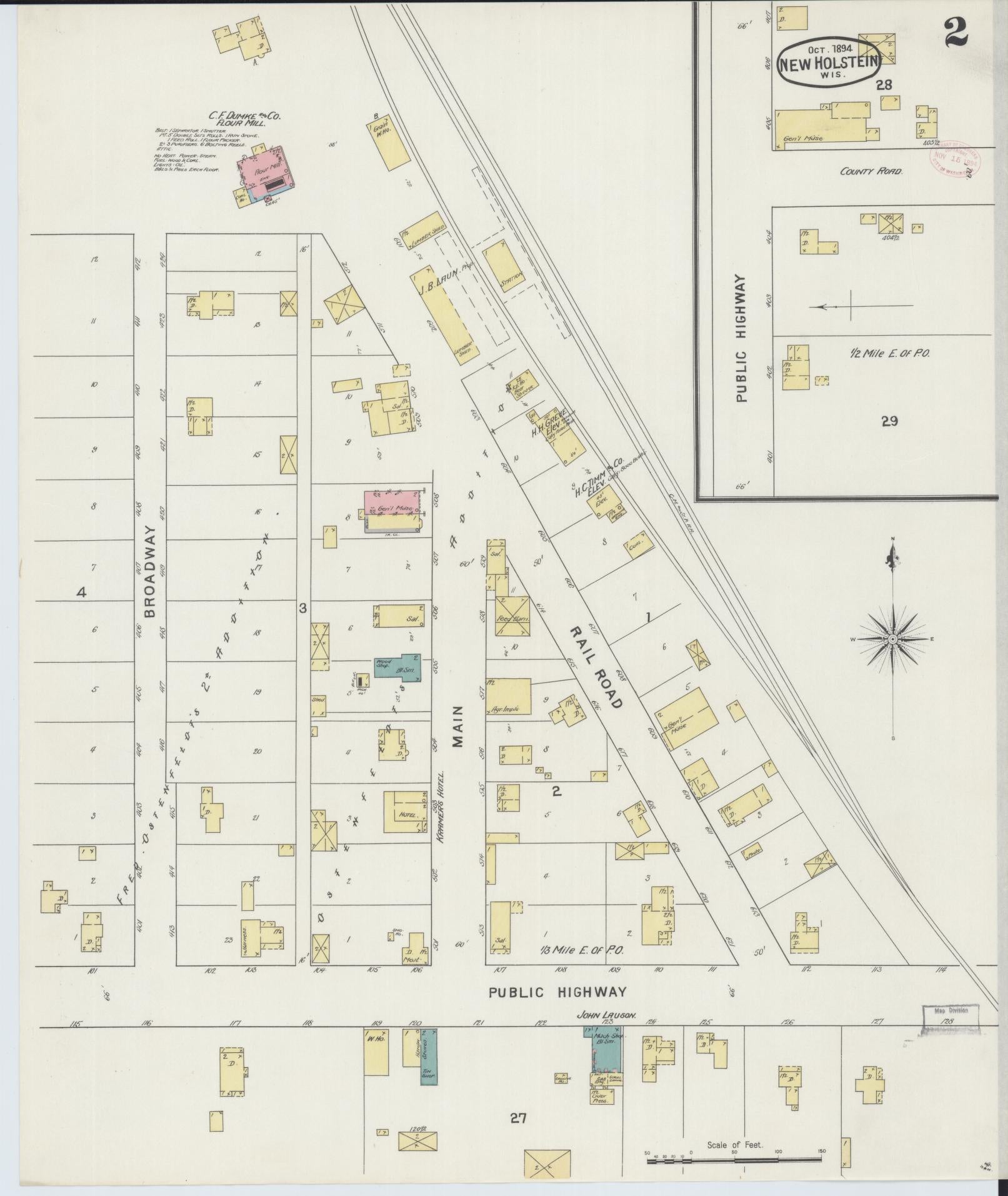 Sanborn Fire Insurance Map from New Holstein, Calumet County, Wisconsin (1894), Sheet #0002 - Complete Map Set gallery image, historic Sanborn map, vintage wall art, Wisconsin Wisconsin