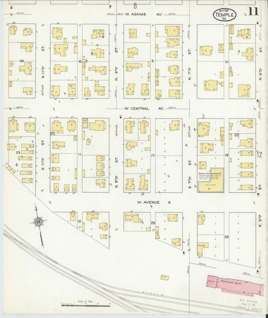 Sanborn Fire Insurance Map from Temple, Bell County, Texas (1915), Sheet #0011 - Historic Sanborn Fire Insurance Map Print, vintage old map wall art, antique decor, genealogy gift, Texas Texas map