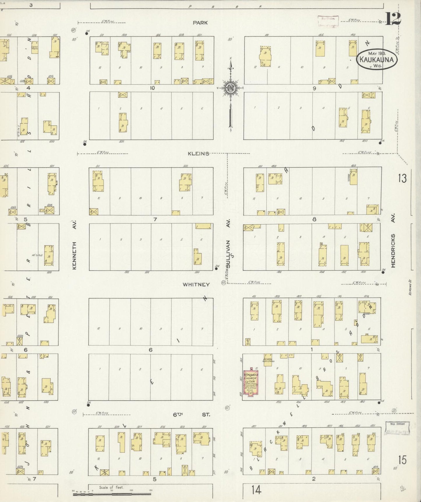Sanborn Fire Insurance Map from Kaukauna, Outagamie County, Wisconsin (1913), Sheet #0012 - Complete Map Set gallery image, historic Sanborn map, vintage wall art, Wisconsin Wisconsin