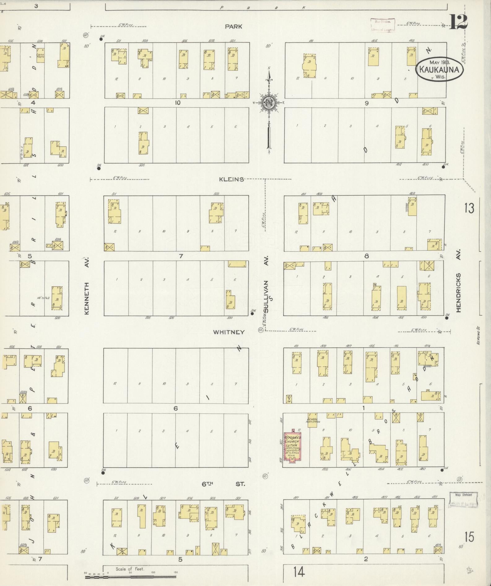 Sanborn Fire Insurance Map from Kaukauna, Outagamie County, Wisconsin (1913), Sheet #0012 - Complete Map Set gallery image, historic Sanborn map, vintage wall art, Wisconsin Wisconsin