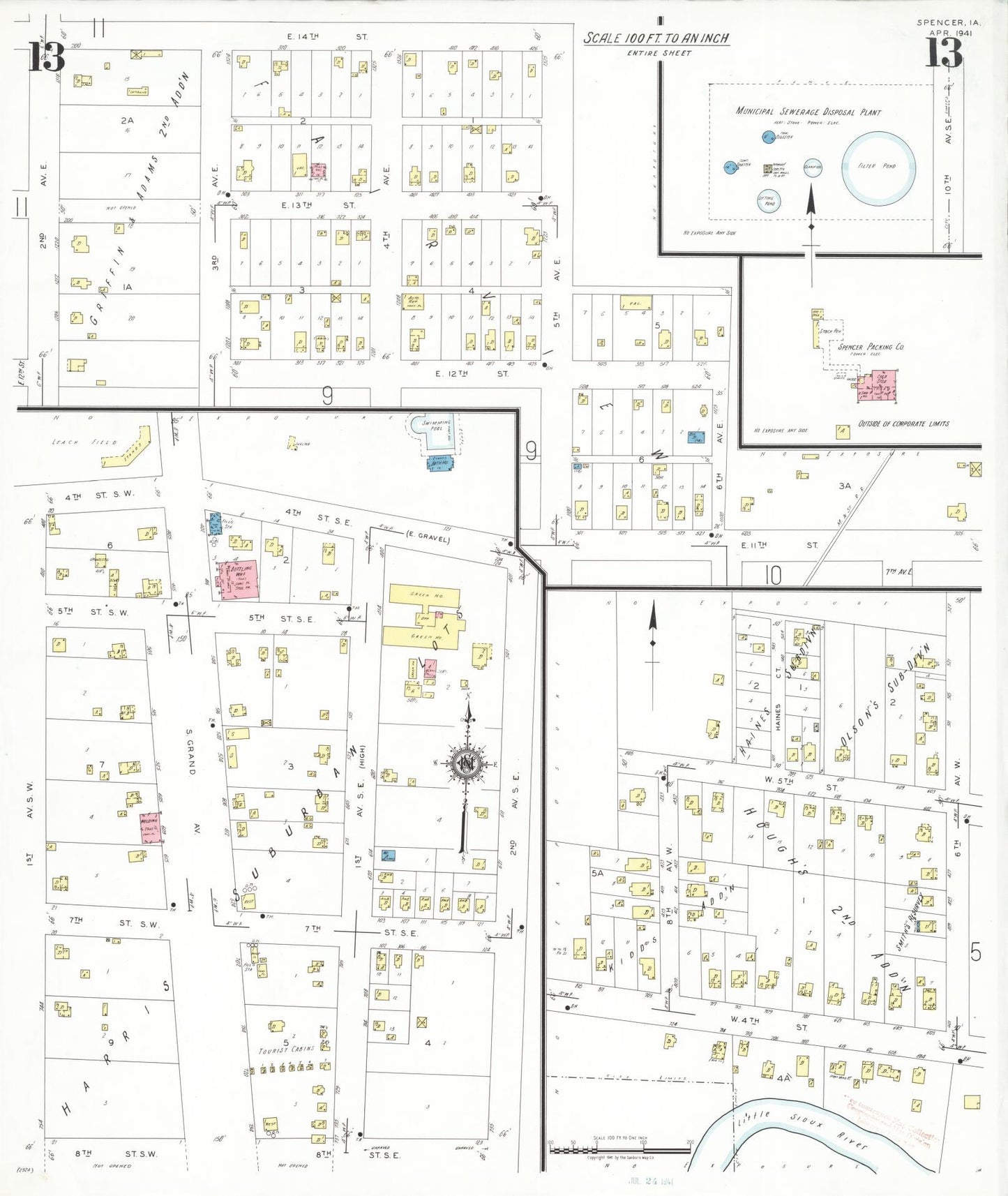 Sanborn Fire Insurance Map from Spencer, Clay County, Iowa (1941), Sheet #0013 - Historic Sanborn Fire Insurance Map Print, vintage old map wall art