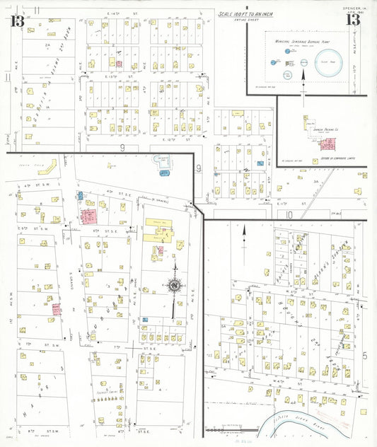 Sanborn Fire Insurance Map from Spencer, Clay County, Iowa (1941), Sheet #0013 - Historic Sanborn Fire Insurance Map Print, vintage old map wall art