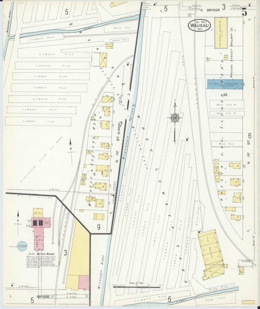 Sanborn Fire Insurance Map from Wausau, Marathon County, Wisconsin (1912), Sheet #0005 - Historic Sanborn Fire Insurance Map Print, vintage old map wall art, antique decor, genealogy gift, Wisconsin Wisconsin map