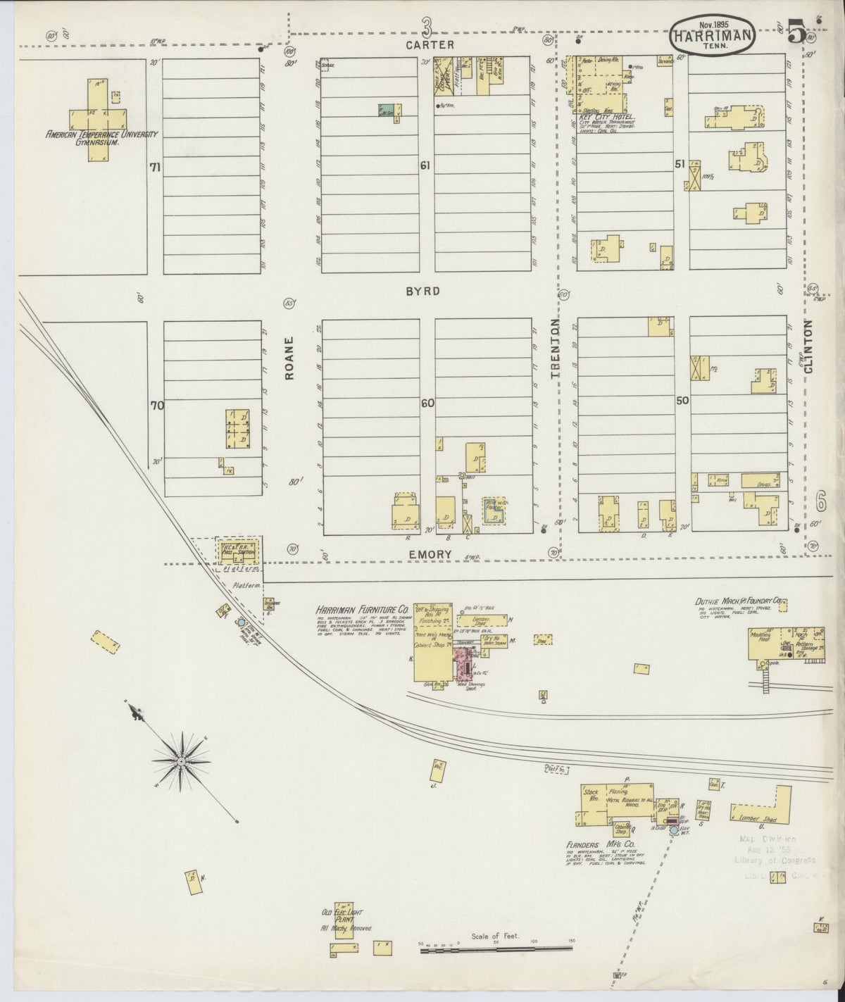 Sanborn Fire Insurance Map from Harriman, Roane County, Tennessee (1895), Sheet #0005 - Complete Map Set gallery image, historic Sanborn map, vintage wall art, Tennessee Tennessee