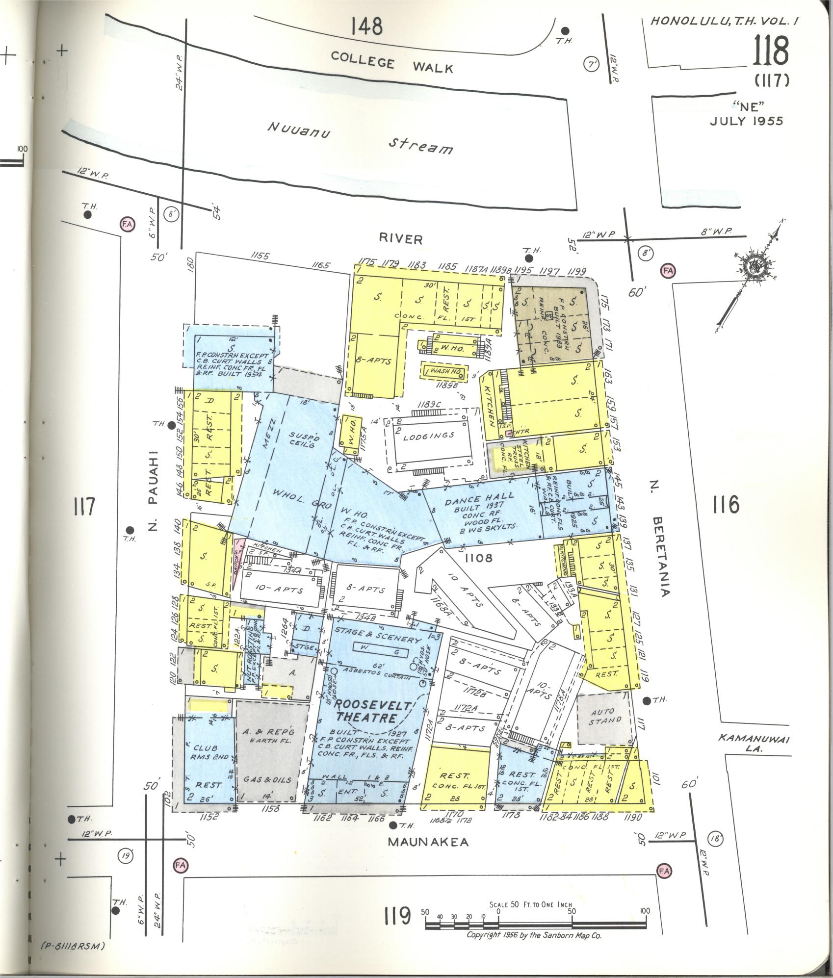 Sanborn Fire Insurance Map from Honolulu, Oahu County, Hawaii (1955), Sheet #0118 - Historic Sanborn Fire Insurance Map Print