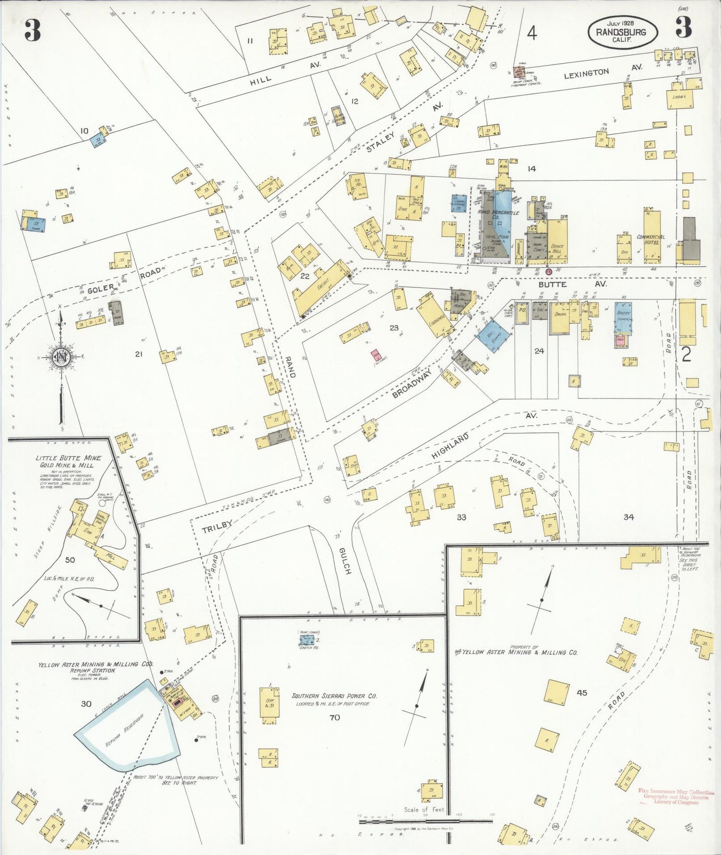 Sanborn Fire Insurance Map from Randsburg, Kern County, California (1928), Sheet #0003 - Complete Map Set gallery image, historic Sanborn map, vintage wall art, California California