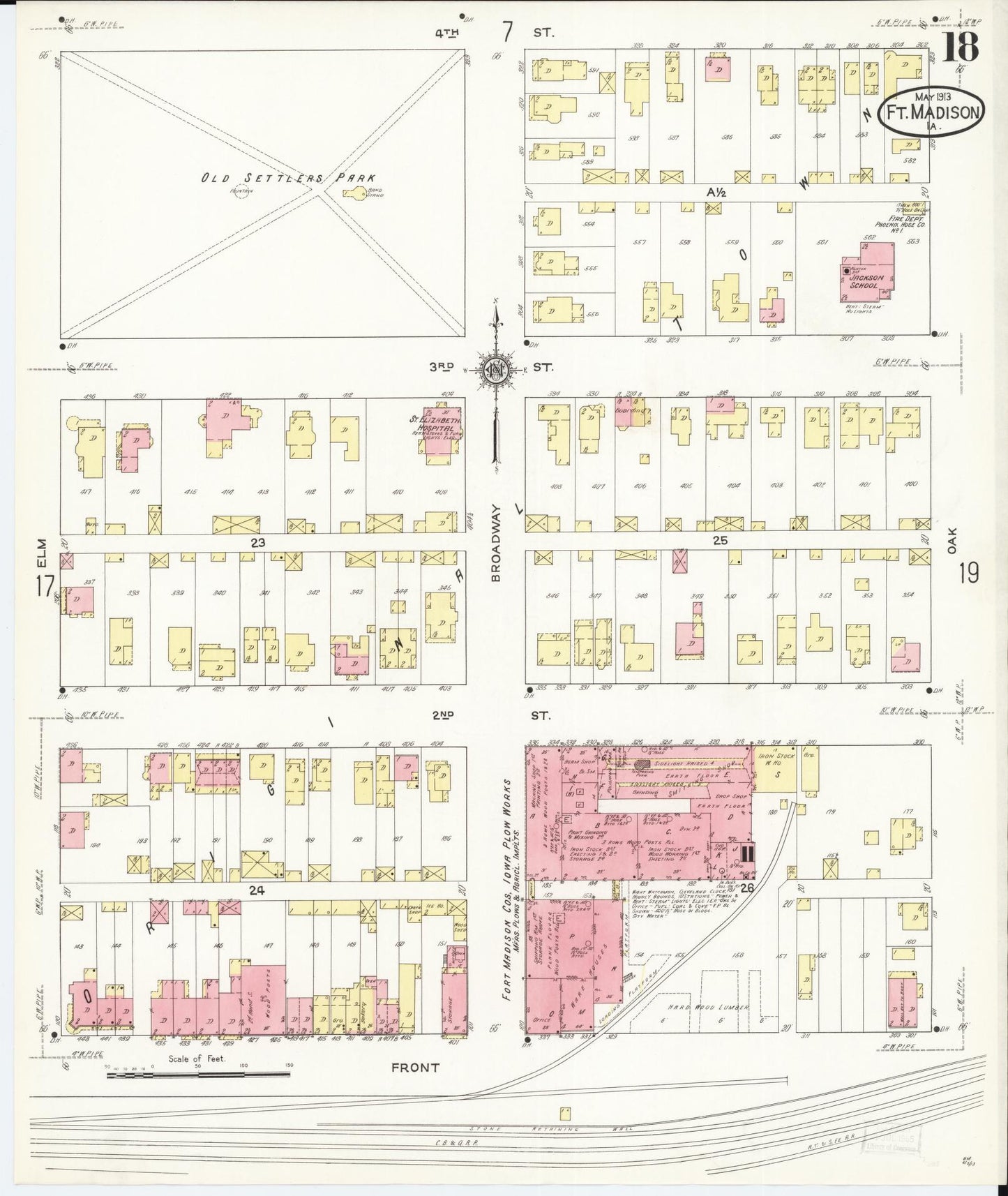 Sanborn Fire Insurance Map from Fort Madison, Lee County, Iowa (1913), Sheet #0018 - Historic Sanborn Fire Insurance Map Print, vintage old map wall art