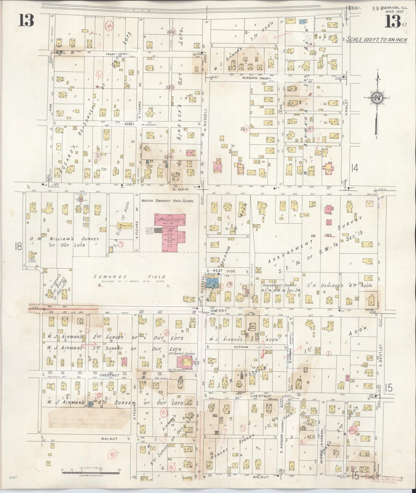 Sanborn Fire Insurance Map from Marion, Williamson County, Illinois (1946), Sheet #0013 - Complete Map Set gallery image, historic Sanborn map, vintage wall art, Illinois Illinois