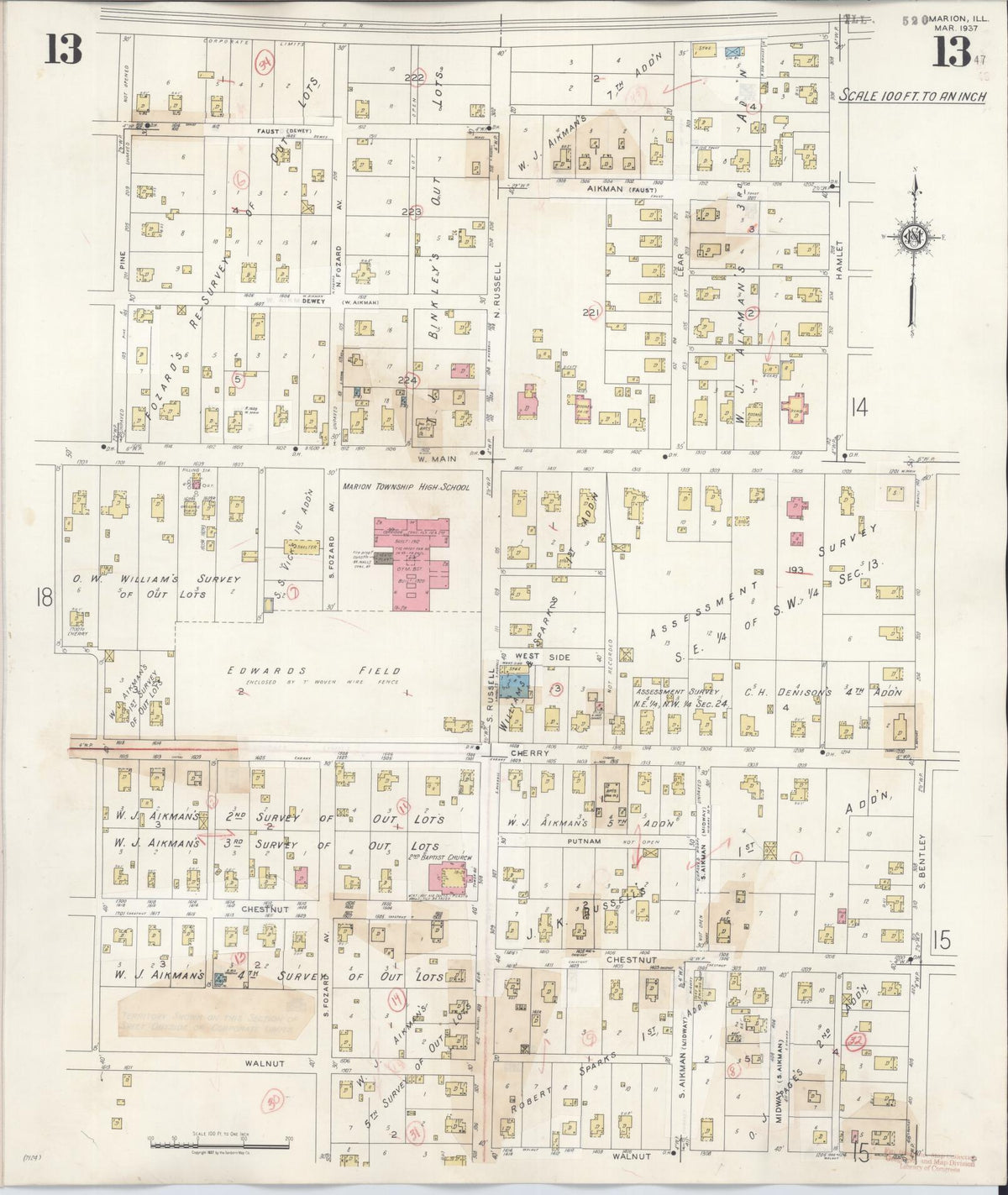 Sanborn Fire Insurance Map from Marion, Williamson County, Illinois (1946), Sheet #0013 - Complete Map Set gallery image, historic Sanborn map, vintage wall art, Illinois Illinois