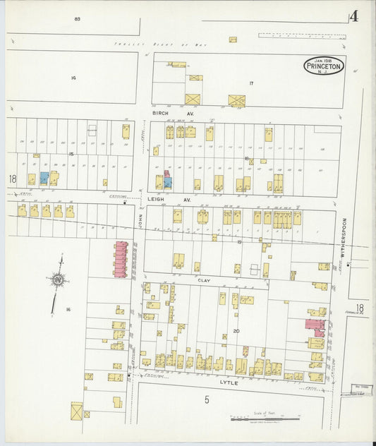Sanborn Fire Insurance Map from Princeton, Mercer County, New Jersey (1918), Sheet #0004 - Historic Sanborn Fire Insurance Map Print, vintage old map wall art, antique decor, genealogy gift, New Jersey New Jersey map