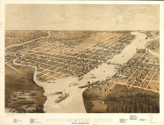 Green Bay and Fort Howard, Brown Co., Wisconsin 1867. (1867) – Historic Bird’s-Eye View Panorama Print
