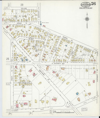 Sanborn Fire Insurance Map from Ann Arbor, Washtenaw County, Michigan (1916), Sheet #0026 - Complete Map Set gallery image, historic Sanborn map, vintage wall art, Michigan Michigan